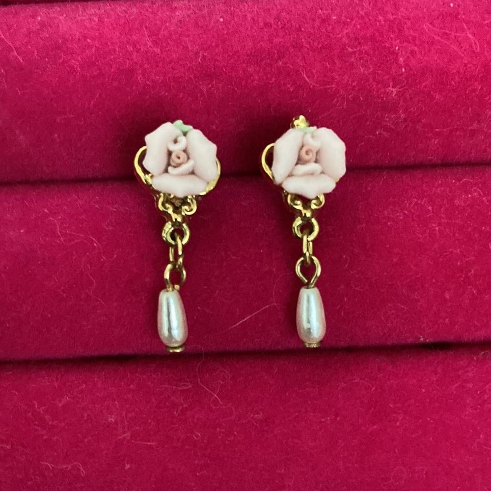 Rose and Pearl Post Earrings